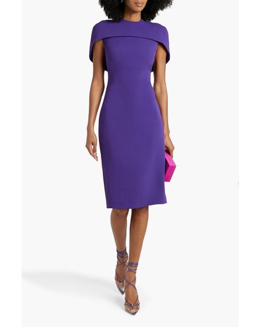 Badgley Mischka Purple Cape-effect Crepe Dress