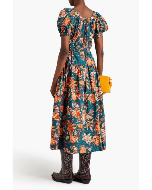 Ulla Johnson White Golda Cutout Printed Cotton-poplin Midi Dress