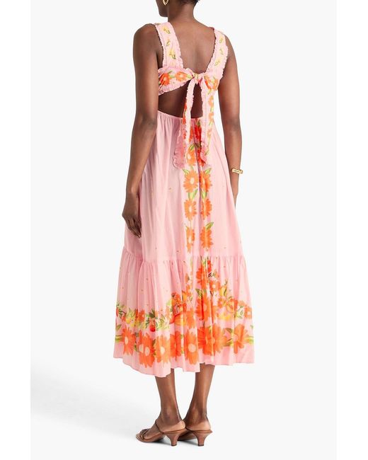 Farm Rio Pink Floral-Print Cotton-Gauze Midi Dress