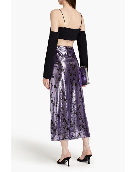 Philosophy Di Lorenzo Serafini Purple Leopard-print Sequined Tulle Midi Skirt