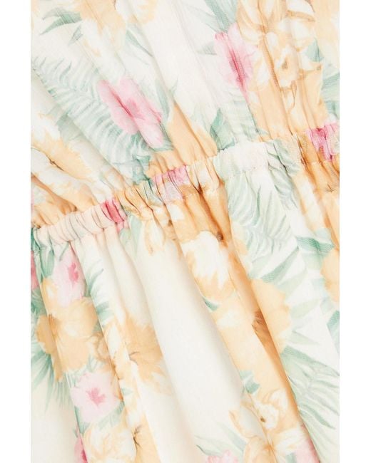 Maje Natural Cutout Floral-print Chiffon Maxi Dress