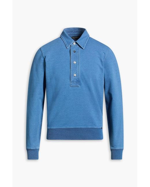 Tom Ford Blue French Cotton-Blend Terry Polo Shirt for men