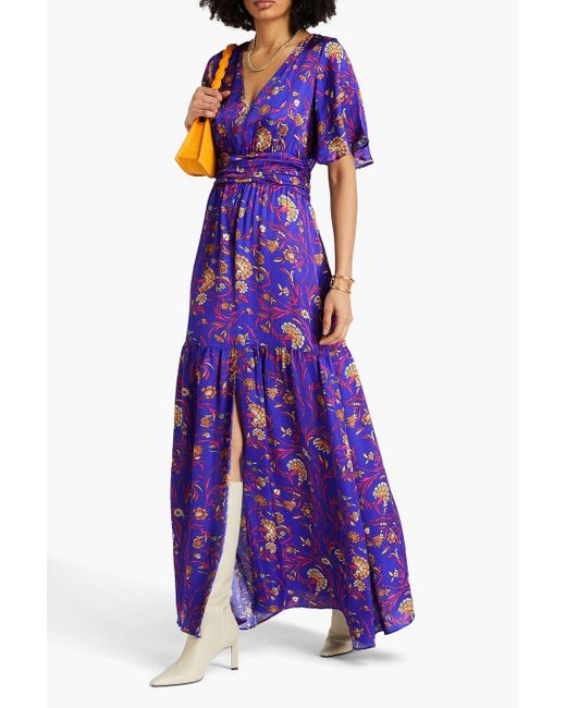 Ba&sh Purple Pleated Printed Seersucker Maxi Dress
