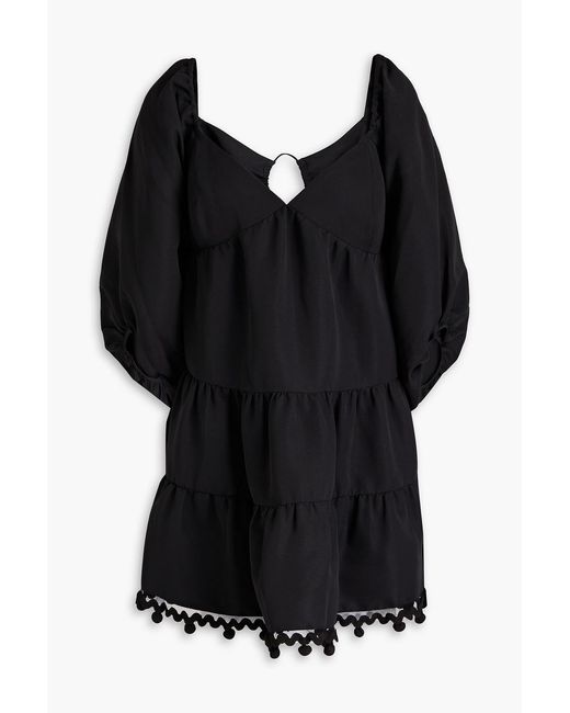 Sachin & Babi Black Everly Tiered Embellished Faille Mini Dress