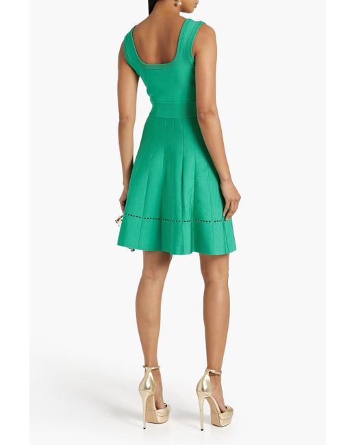 Hervé Léger Green Flared Stretch-knit Mini Dress