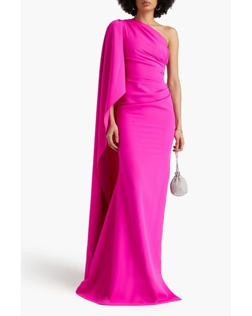 Rhea Costa Pink One-shoulder Draped Crepe Gown
