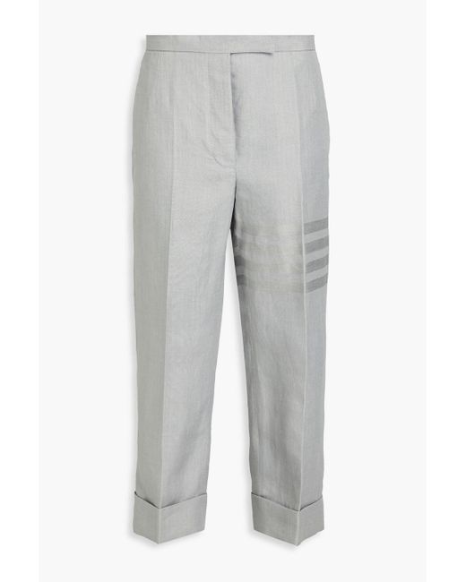Thom Browne Gray Cropped Striped Linen Tapered Pants