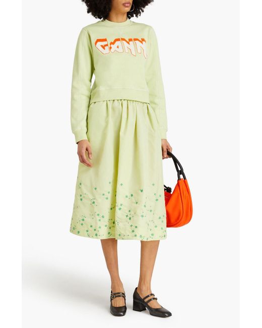 Ganni Yellow Embroidered Cotton-fleece Sweatshirt