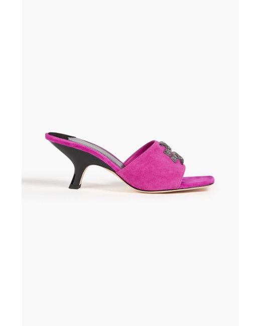 Tory Burch Pink Eleanor Embellished Suede Sandals