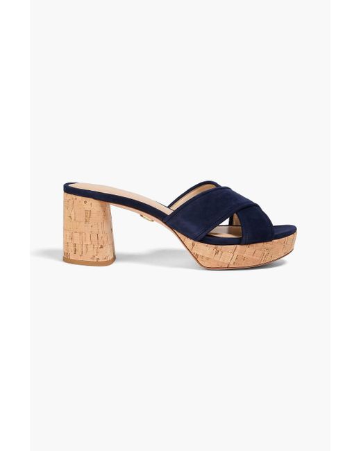 Veronica Beard Blue Dory Suede Platform Mules