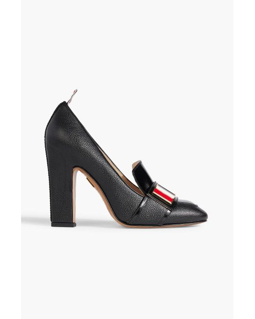Thom Browne Black Embellished Pebbled And Glossed-leather Pumps