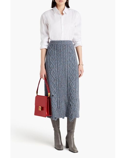 Altuzarra Blue Distressed Donegal Cable-knit Merino Wool-blend Midi Skirt