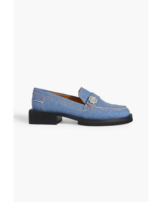 Ganni Blue Crystal-embellished Denim Loafers