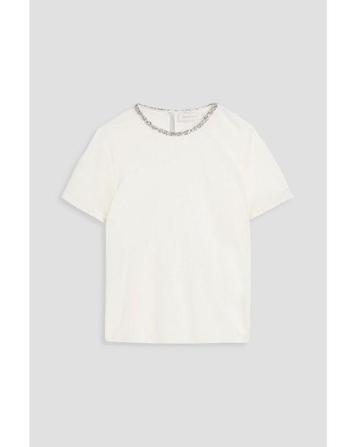 Zimmermann White Crystal-Embellished Linen-Jersey T-Shirt