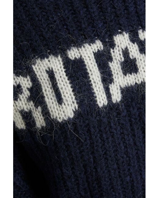 ROTATE BIRGER CHRISTENSEN Blue Adley Ribbed Intarsia Wool-blend Sweater