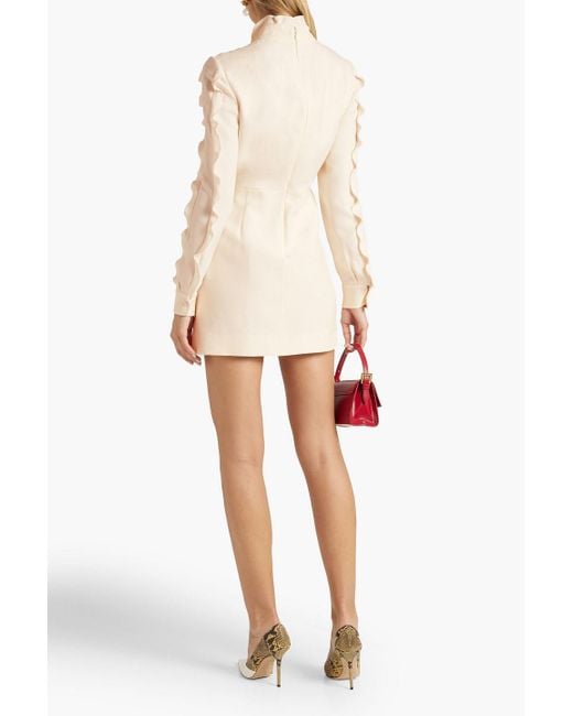 Valentino Garavani Natural Ruffled Wool And Silk-blend Crepe Mini Dress