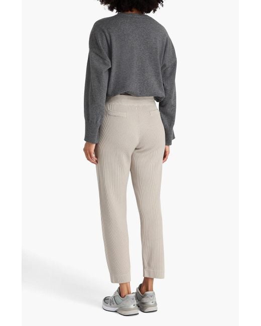 Brunello Cucinelli Natural Bead-Embellished Ribbed Cotton Track Pants