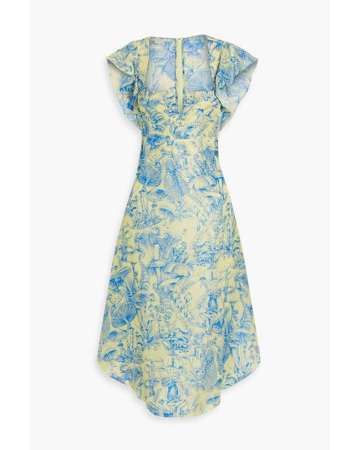 Stella McCartney Blue Ruffled Printed Washed-silk Midi Dress