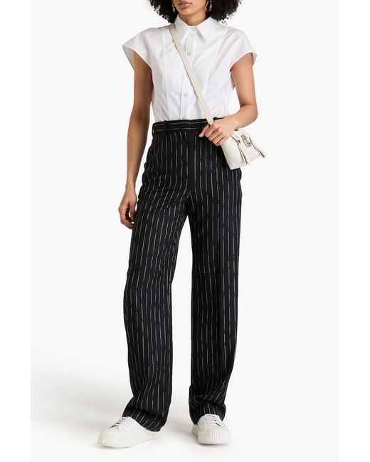 McQueen Black Striped Wool-Twill Straight-Leg Pants