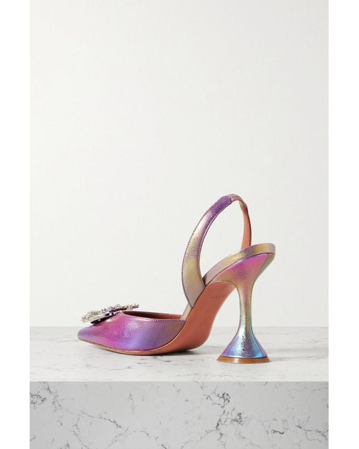 AMINA MUADDI Purple Begum Swarovski Crystal-embellished Leather Slingback Pumps