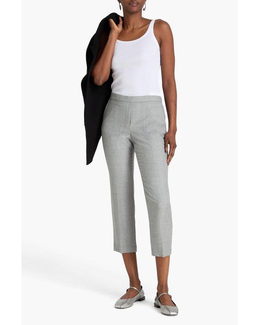 Theory Gray Treeca Cropped Wool-flannel Tapered Pants