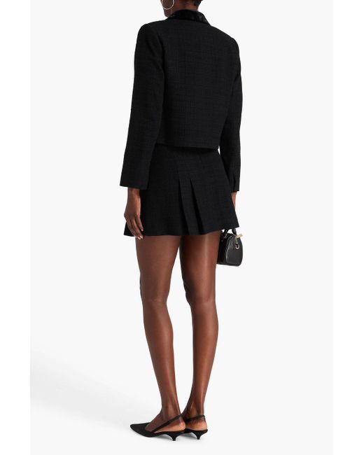 Sandro Black Velvet-Trimmed Tweed Jacket