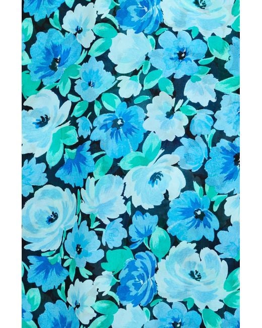 ROTATE BIRGER CHRISTENSEN Blue Draped Floral-print Crepe De Chine Maxi Dress