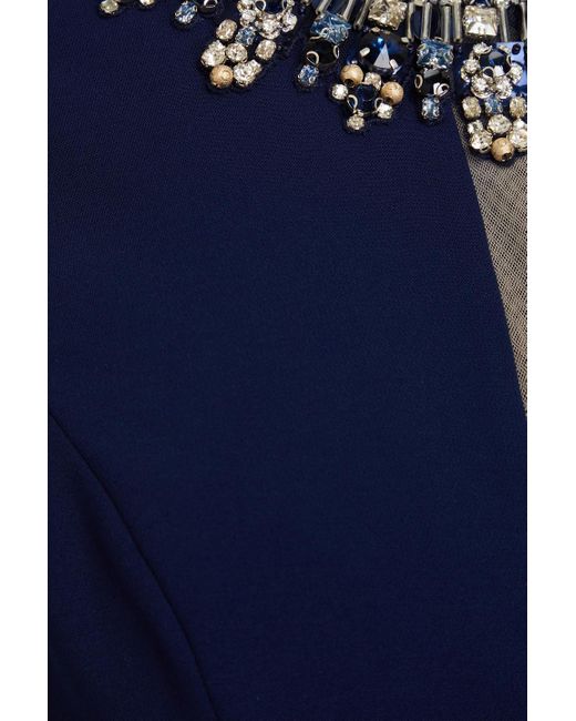 Jenny Packham Blue Embellished Crepe Midi Dress