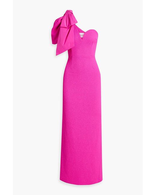 Rebecca Vallance Pink Cecily One-shoulder Bow-embellished Cloqué Gown