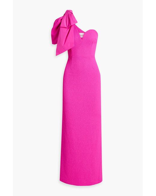 Rebecca Vallance Pink Cecily One-shoulder Bow-embellished Cloqué Gown