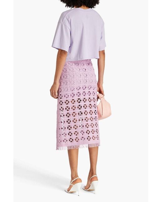 Maje Pink Crocheted Cotton Mini Skirt