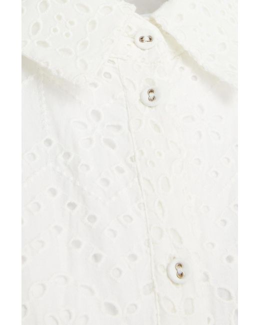 Veronica Beard White Kylan Broderie Anglaise Cotton Mini Shirt Dress
