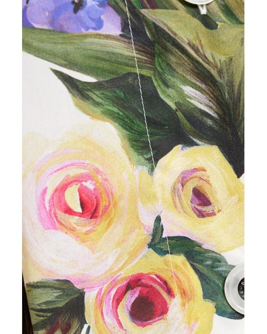 Dolce & Gabbana White Pleated Floral-Print Cotton-Poplin Midi Skirt