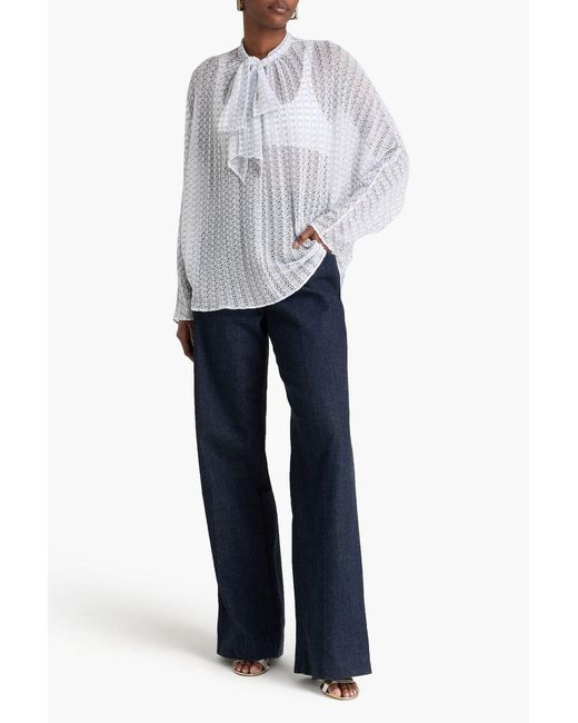 Missoni White Pussy-bow Crochet-knit Top