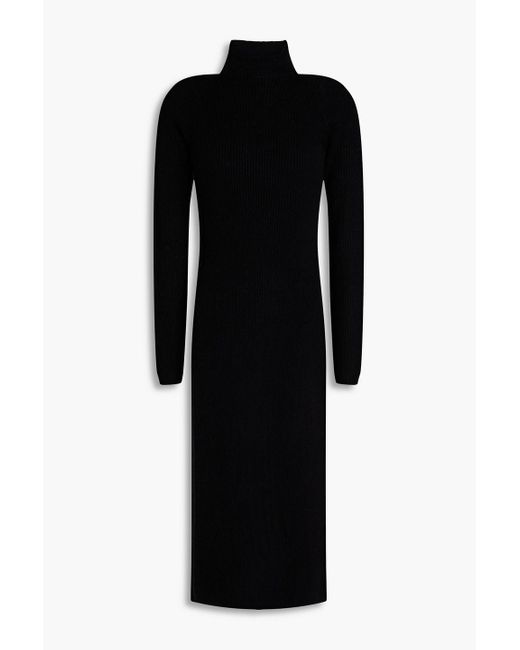 NAADAM Black Cutout Ribbed Cashmere Midi Dress