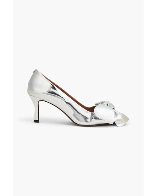Maje White Bow-detailed Mirrored-leather Pumps