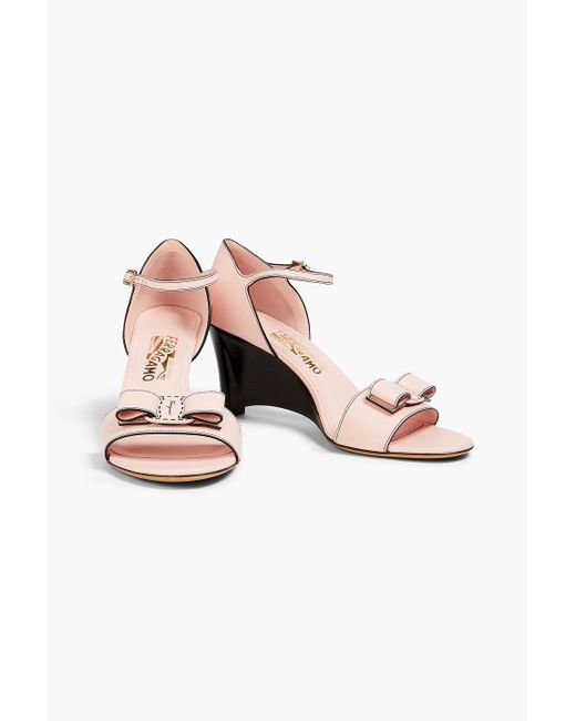 Ferragamo Pink Leather Wedge Sandals