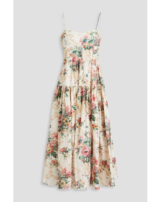 Erdem Natural Floral-Print Linen Midi Dress