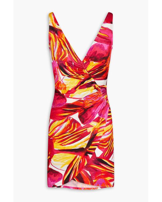 Louisa Ballou Red Wrap-effect Printed Jersey Mini Dress