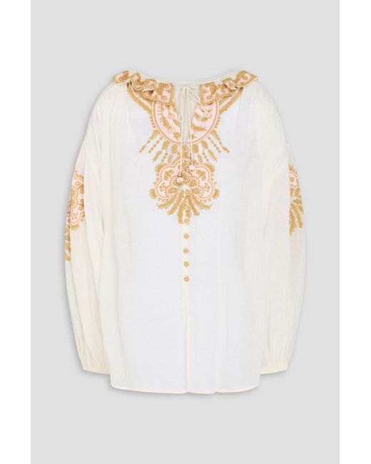 Zimmermann White Embroidered Ramie Blouse