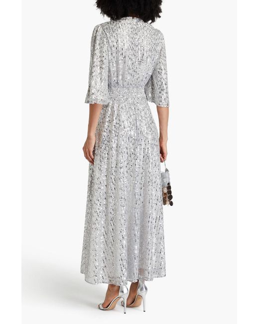 Maje Gray Sequined Tulle Maxi Dress