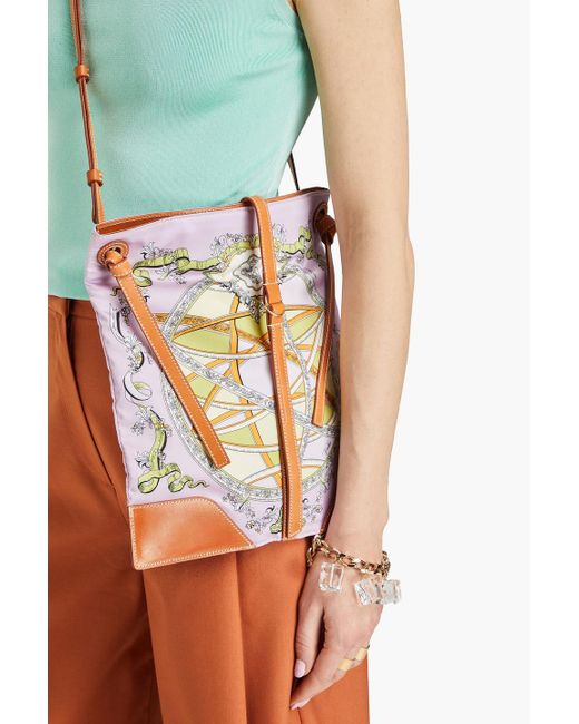 Emilio Pucci White Leather-trimmed Printed Satin-twill Shoulder Bag