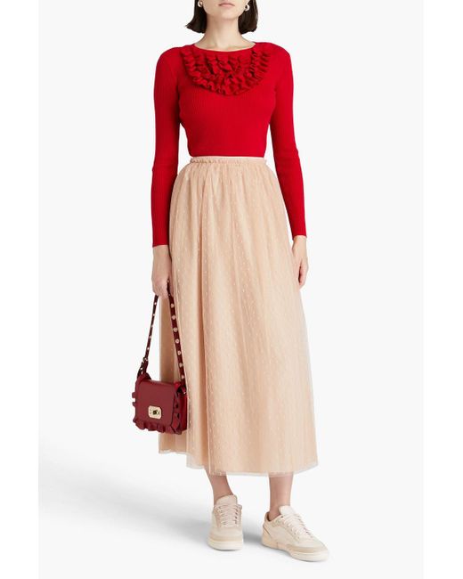 RED Valentino Natural Pleated Point D'esprit Midi Skirt