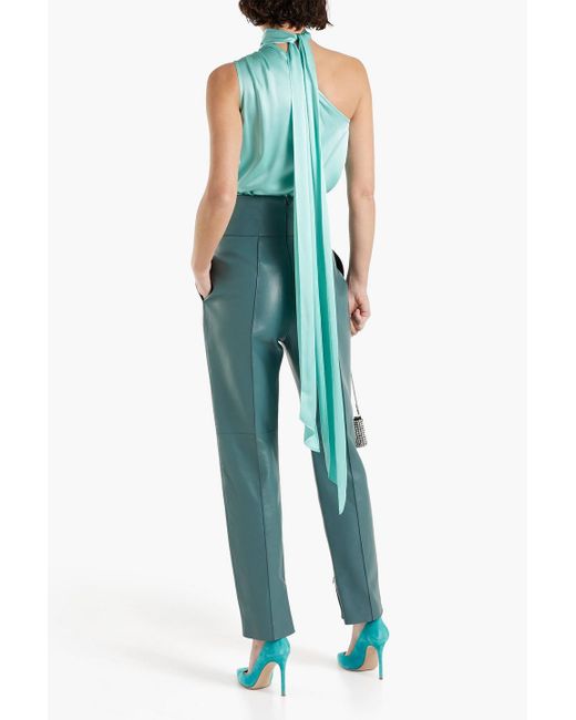 LAPOINTE Blue One-shoulder Draped Satin Top