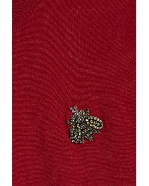 Dolce & Gabbana Red Slim-fit Embellished Cashmere T-shirt for men