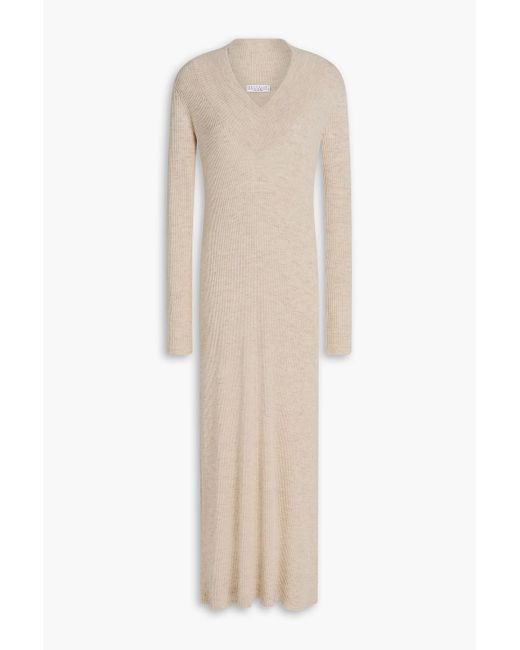 Brunello Cucinelli Natural Cashmere, Silk And Linen-blend Midi Dress