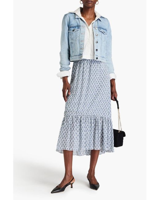 Maje Blue Printed Crepe Midi Skirt
