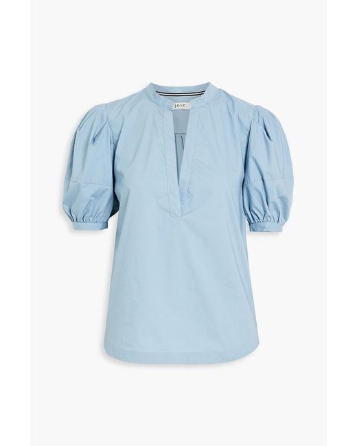 Joie Blue Clarely Pleated Cotton-poplin Top