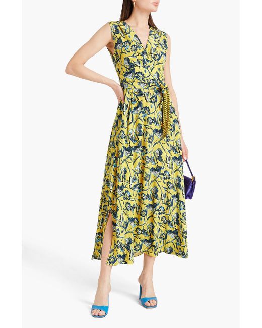 Diane von Furstenberg Green Gathered Floral-print Crepe Midi Dress