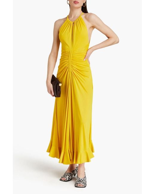 Proenza Schouler Yellow Cutout Ruched Jersey Maxi Dress